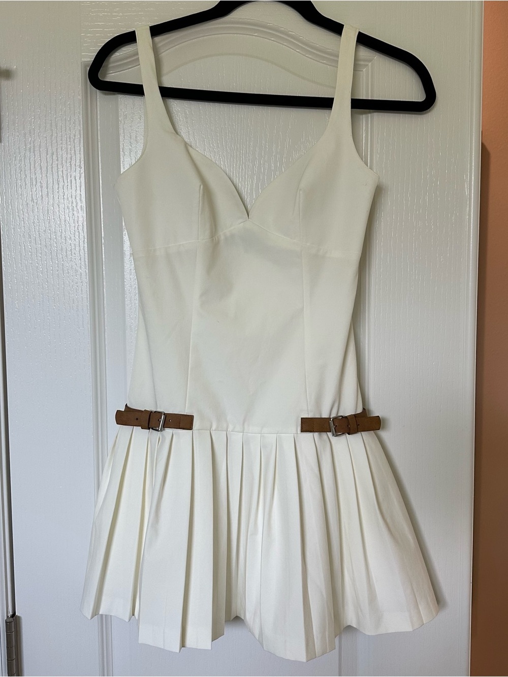 ZARA Cream Pleated Mini Dress with Belted Accents